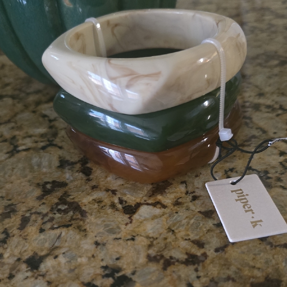 Piper Elegant Marble Bangle Trio - Cream, Green, Brown